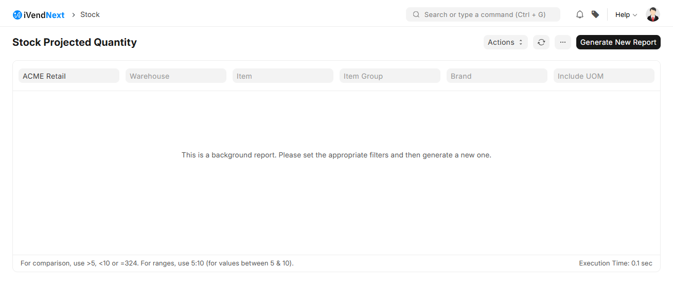 Stock Projected Quantity Report - Sample